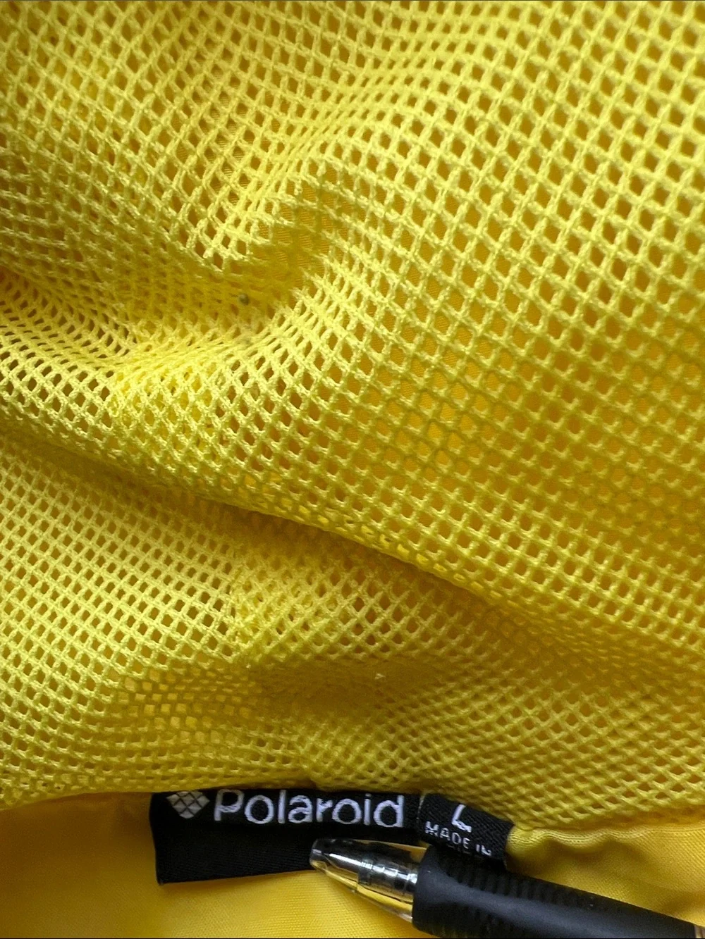 Polaroid Yellow Hooded Windbreaker with Rainbow Stripes size Large